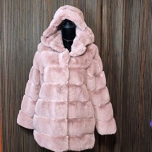 BCBGMAXAZRIA FAUX FUR COAT IN DUSTY ROSE PINK